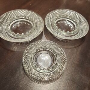 Set of 3 Vintage Ashtrays Round Hobnob Clear Glass MCM Barware